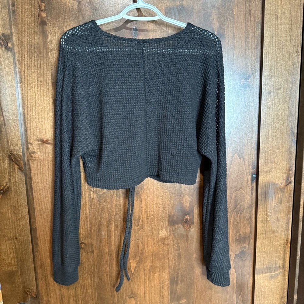 SHEIN Knit Sweaters lot of 2 green and black cropped drawstrin adjustable fronts - Picture 7 of 10